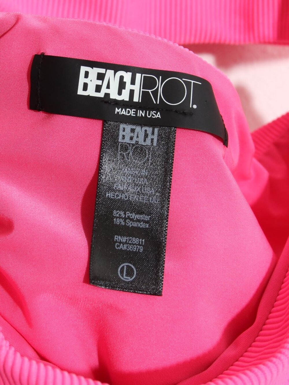 Beach Riot Celine One Piece Swimsuit Neon Pink Ribbed Cut Out Asymmetrical Large - Picture 15 of 16
